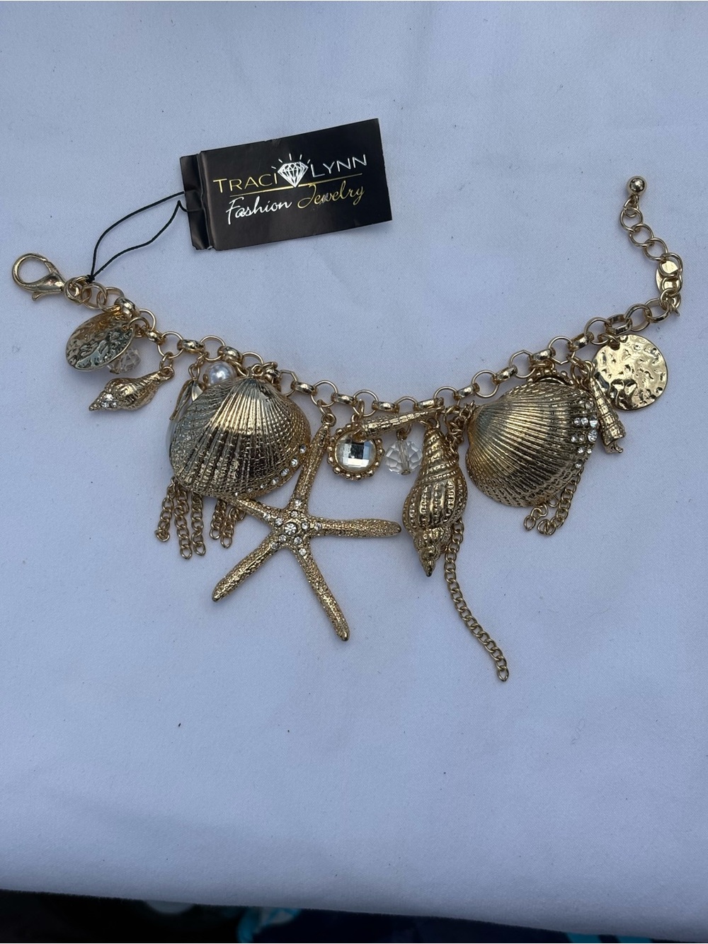 Traci Lynn Gold Sea Charm Bracelet - Gold Shell & Starfish NWT